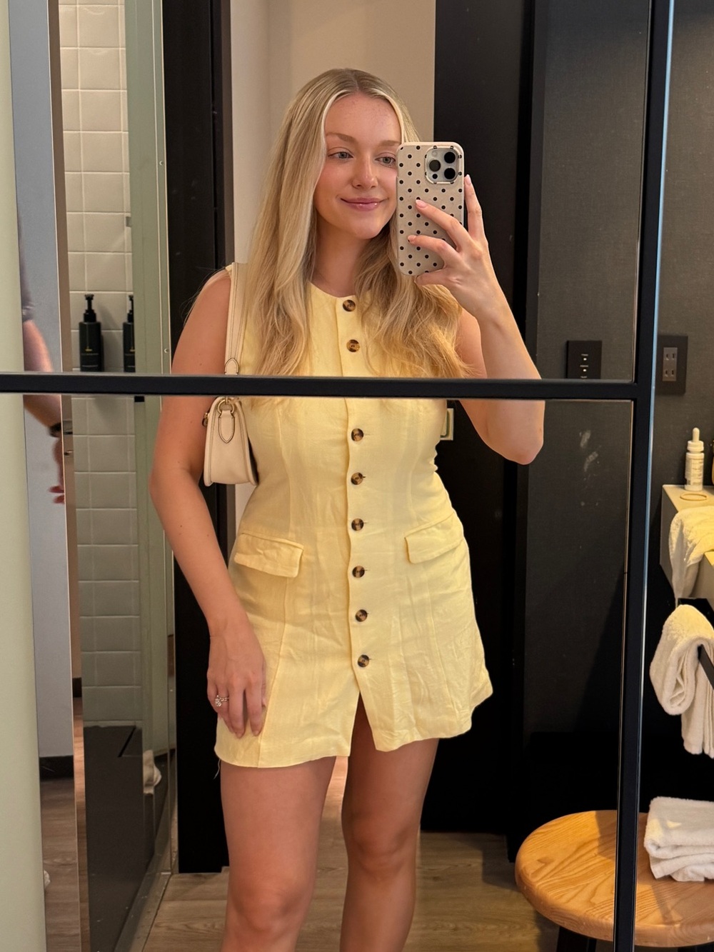Sleeveless Yellow Button-Front Dress